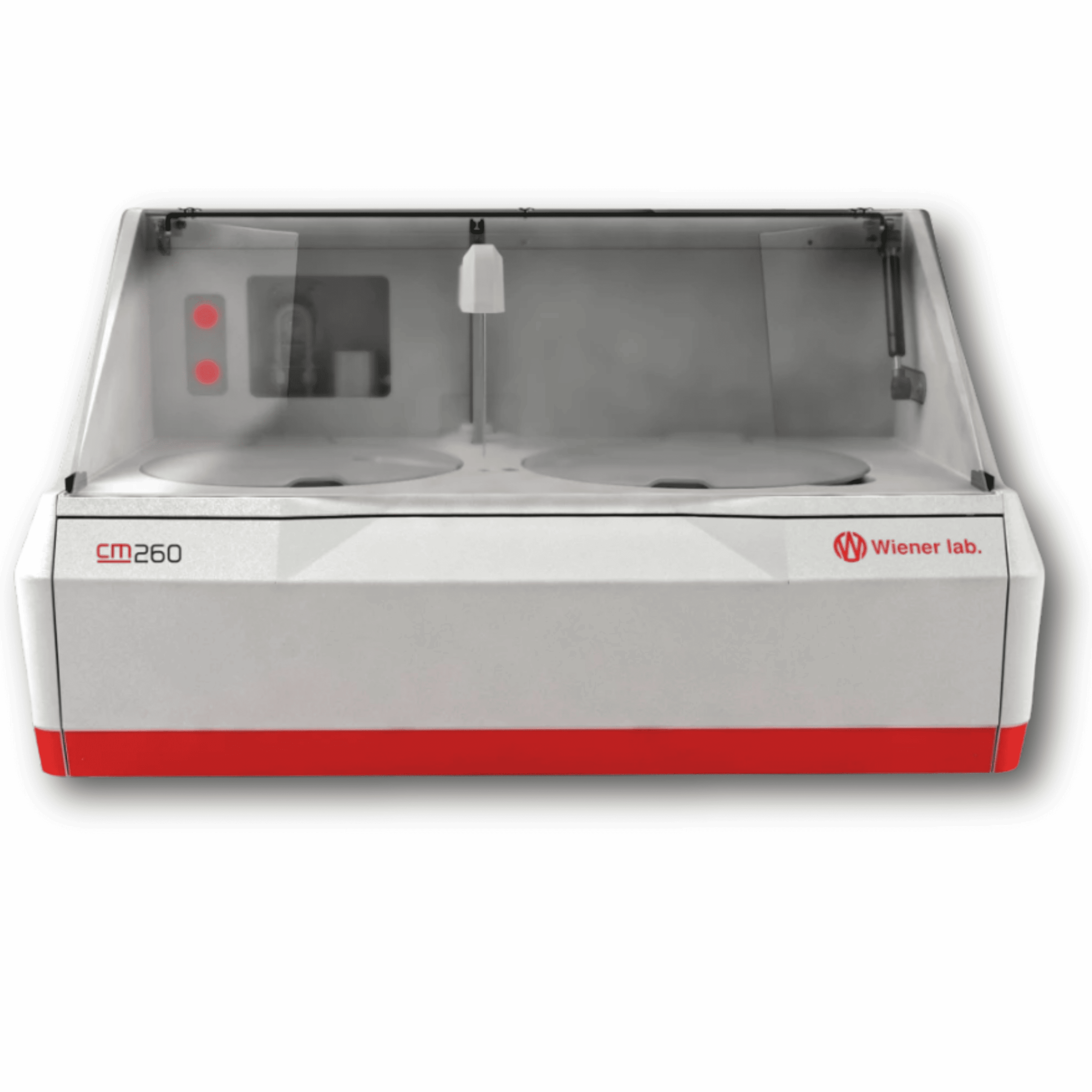 Wiener Lab CM-260 – Analizador bioquímico automático | CCISUR Analizador bioquímico automático Wiener Lab CM-260 con sistema de carga frontal y cubierta protectora transparente.