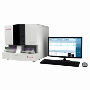 Analizador hematológico automatizado Wiener Lab Counter 31 AL con monitor y teclado integrados para control de resultados.