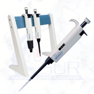 Micropipetas de laboratorio Spinreact con soporte y micropipeta ajustable, accesorio para pipeteo con precisión en laboratorio clínico.